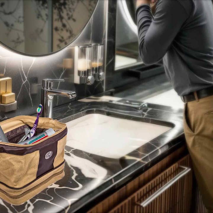 Khaki USC Gamecocks Men's Canvas Toiletry Bag. for wholesale on Faire7