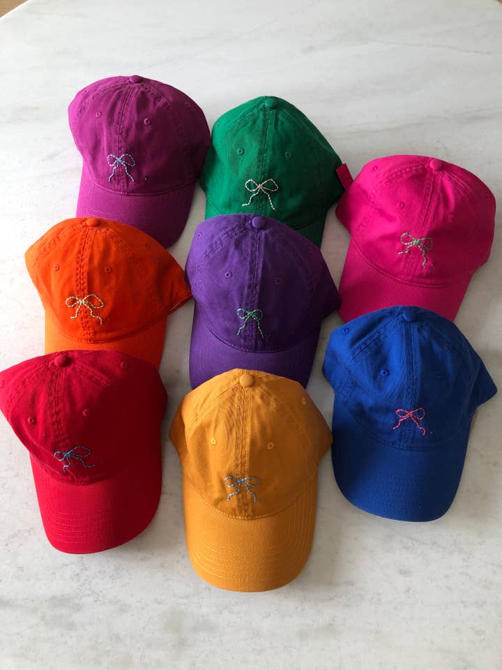 HAND EMBROIDERY BOW CAPS - bright for wholesale by Billy Bamboo