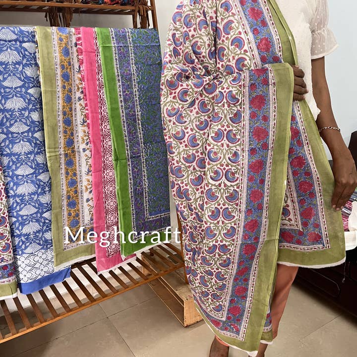 Meghcraft - Wholesale Scarf - Women's - 100% Cotton sarong-Block Printed cotton Stoles-Bandana Scarf
