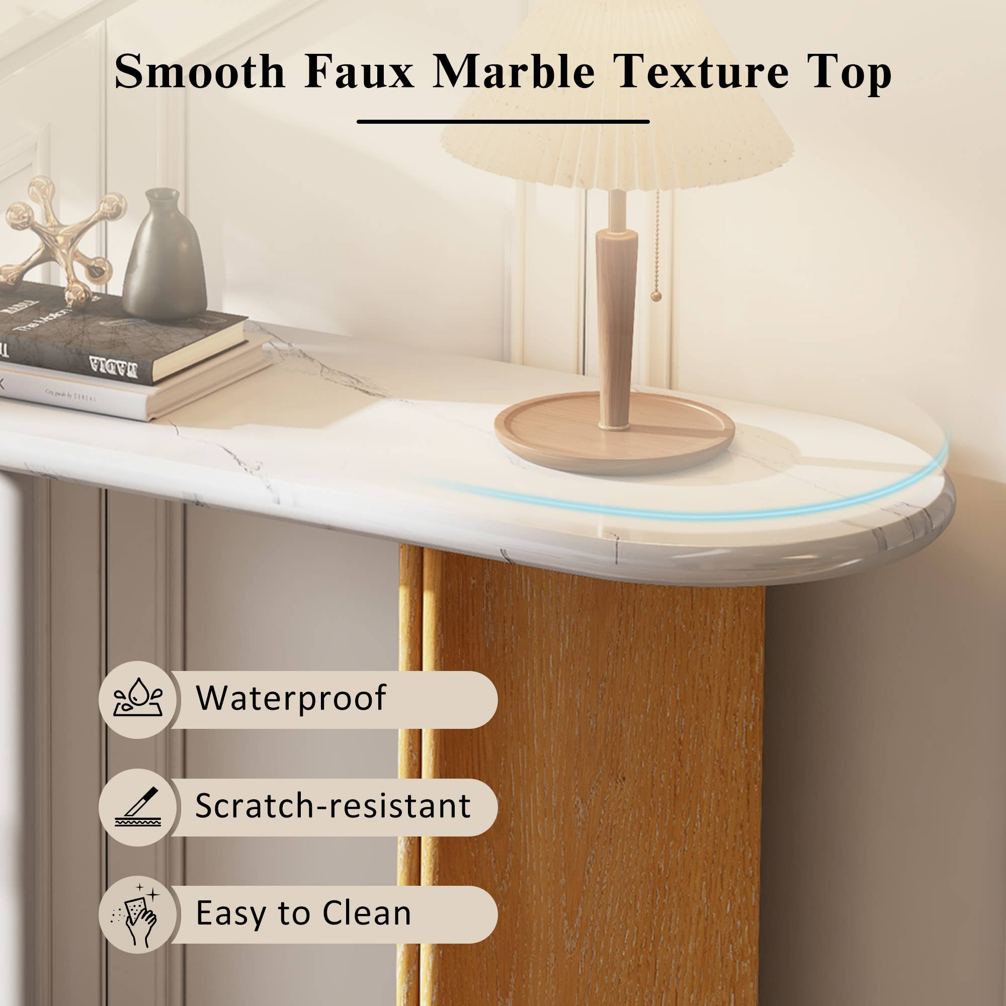 HOMYCASA DESIGN INC - Wholesale Console Table - Narrow Console Table Oval Faux Marble Top Natural+White6