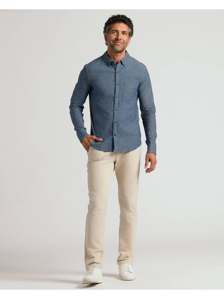 True Classic - Wholesale Button Down Shirt - Men's - Medium Indigo Wash Long Sleeve Chambray Shirt4