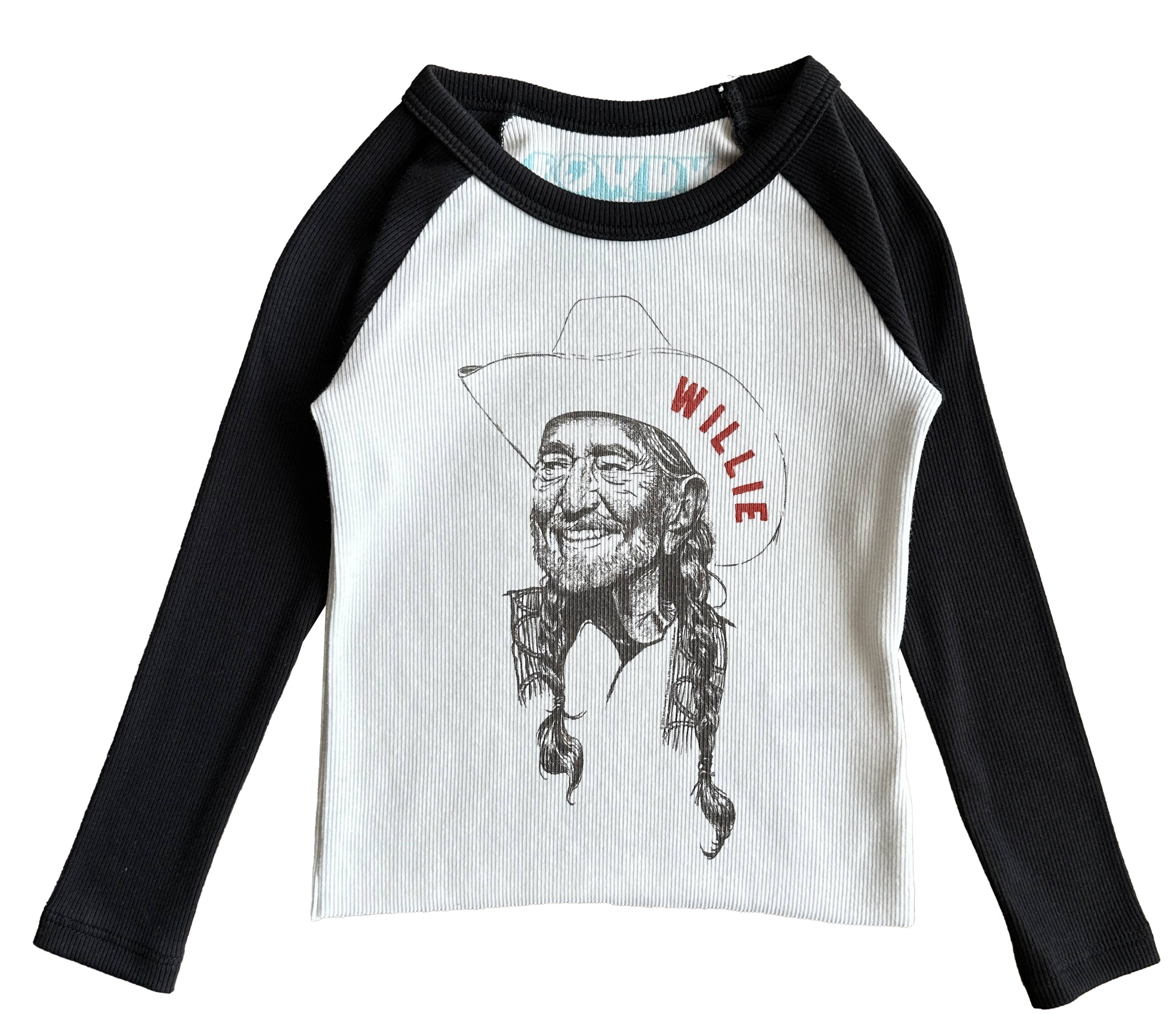 Rowdy Sprout - Wholesale Screen Printed T-Shirt - Kids - Willie Nelson Sketch Ribbed Raglan