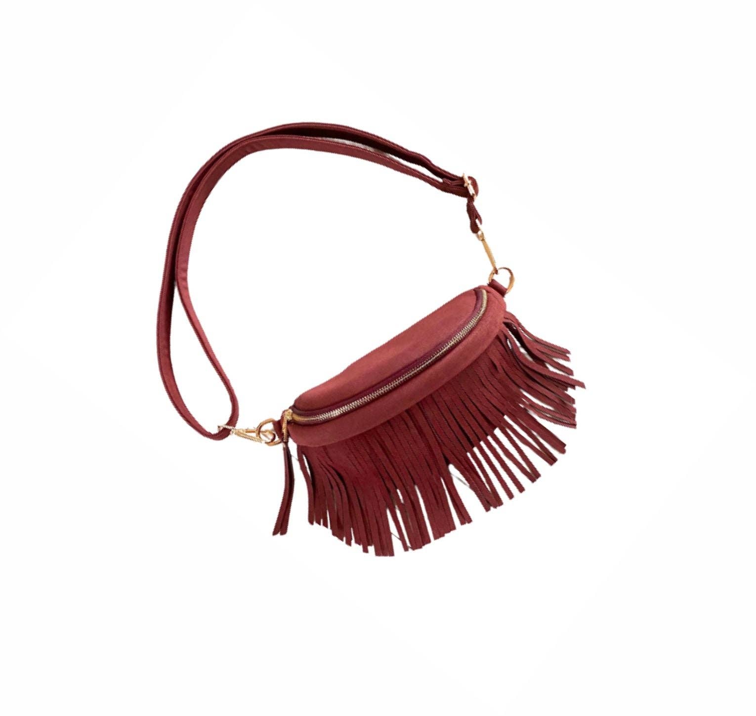 Thomas and Lee Company - Wholesale Belt Bag - Women's - Sabrina Vegan Removable Fringe Style Suede Bum Sling Hip Bag5