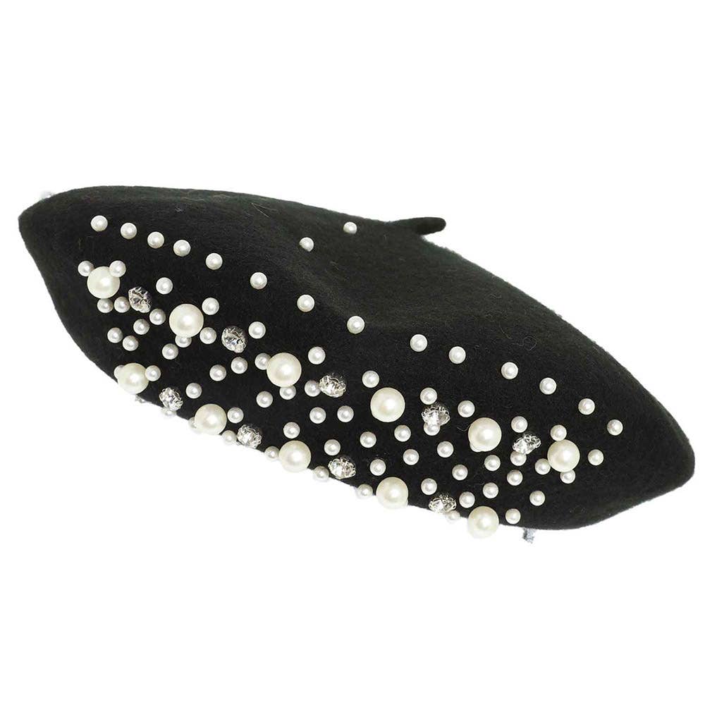 Sensibling Corp. - Wholesale Beret - Women's - Pearl Stone Cluster Embellished Wool Beret Hat18