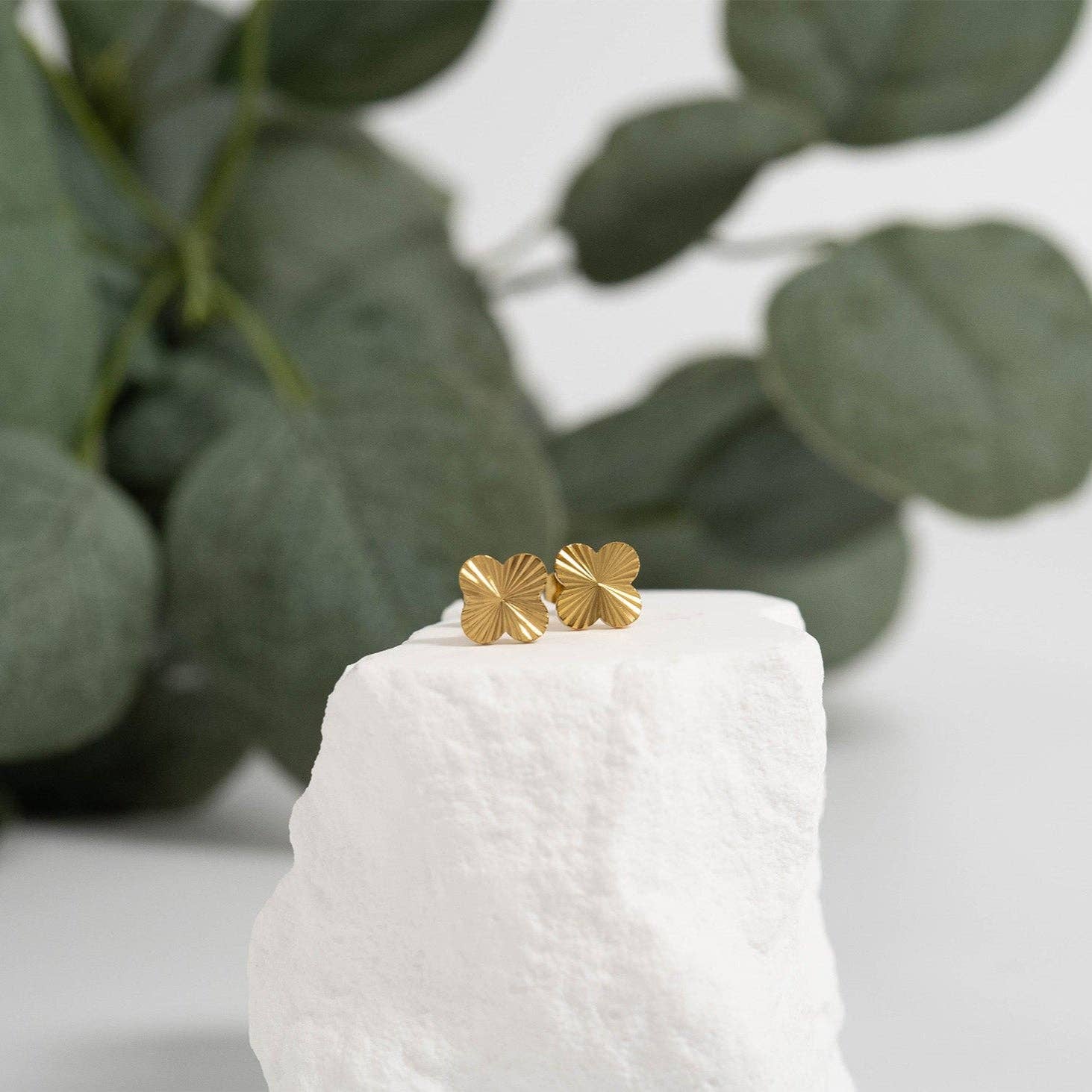 WJW - Wholesale Stud/Post Earrings - 18K Gold PVD Stainless Steel Clover Stud Earrings3