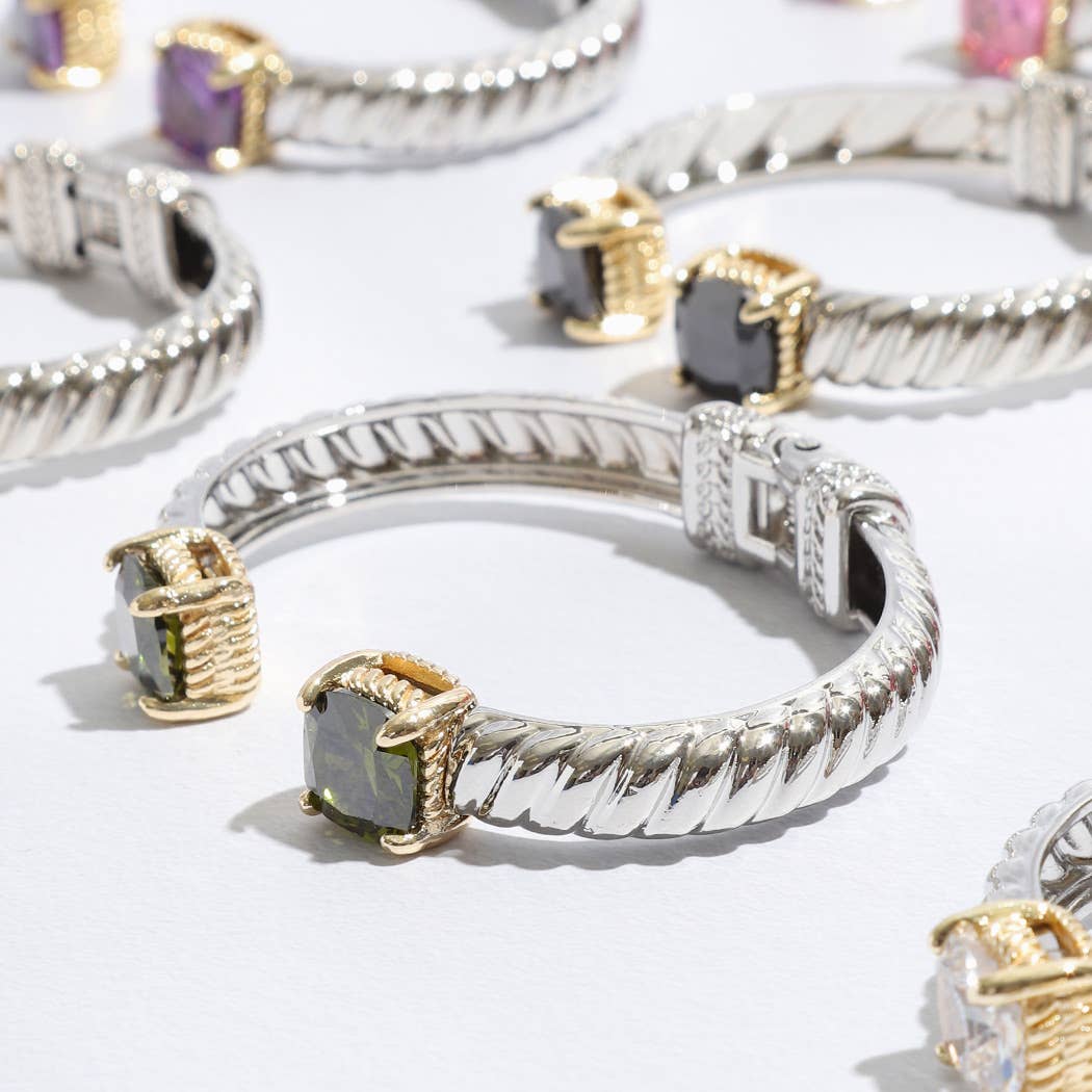 Fashion City - Wholesale Cuff Bracelet - Colored Square Rhinestone Edge Bangle Bracelet18