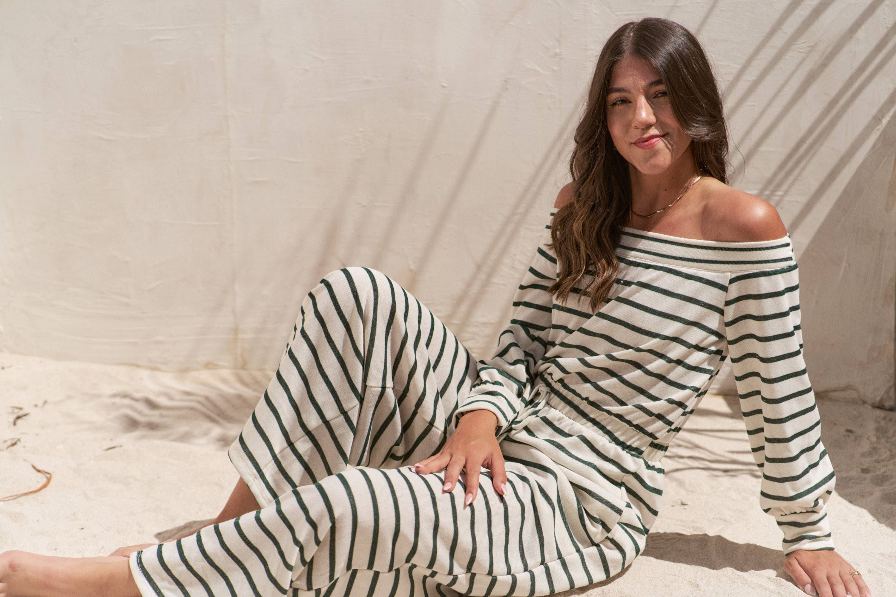 JADE BY JANE - Wholesale Jumpsuit - Women's - PLUS SIZE OFF-SHOULDER STRIPED TERRY JUMPSUIT0