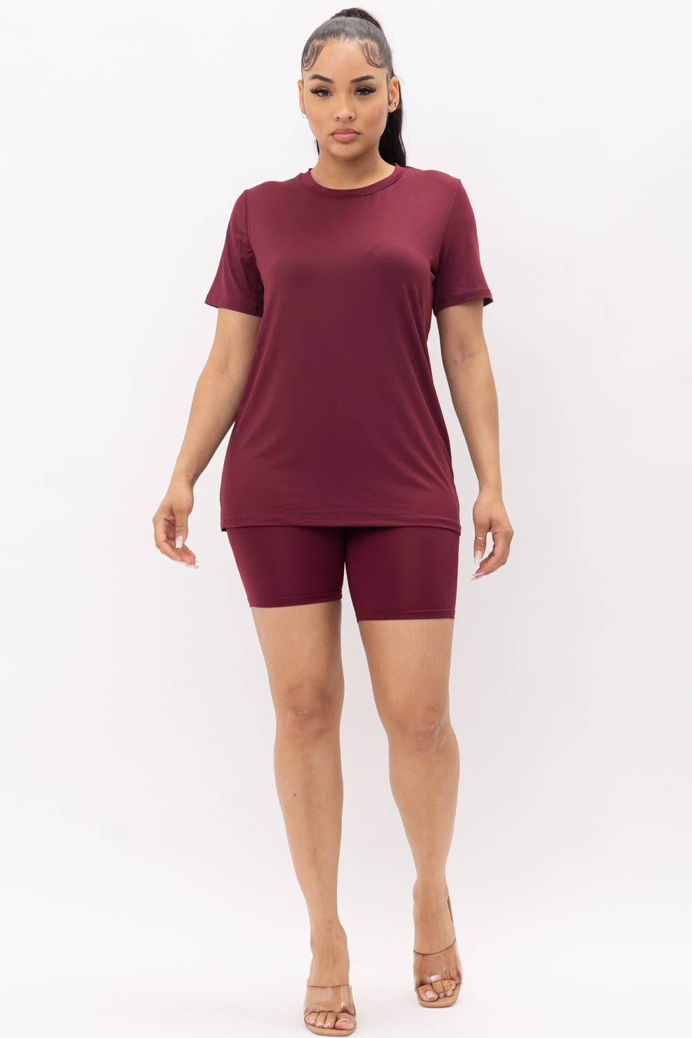 Boswell - Wholesale Lounge Set - Women's - Solid Top and Biker Shorts Set4