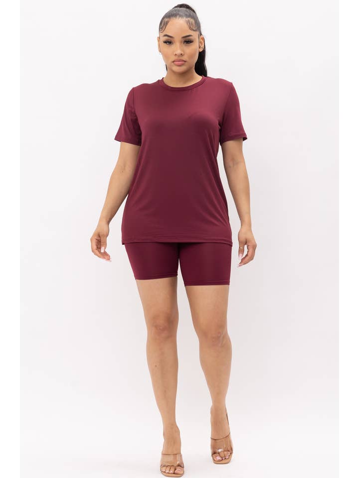 Boswell - Wholesale Lounge Set - Women's - Solid Top and Biker Shorts Set4