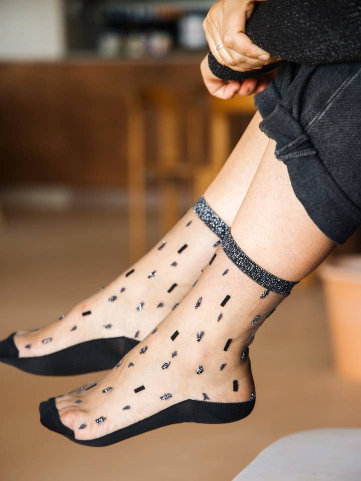 SILVER SHOWERS • Transparent glitter socks for wholesale by Atelier St Eustache