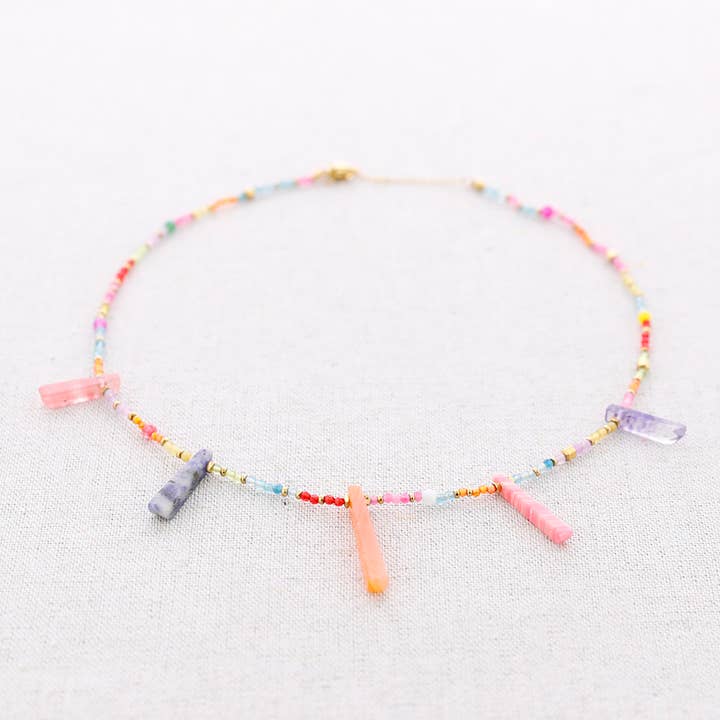 Sonata - Wholesale Beaded/Pearl Necklace - Skewer Stones Steel Necklace