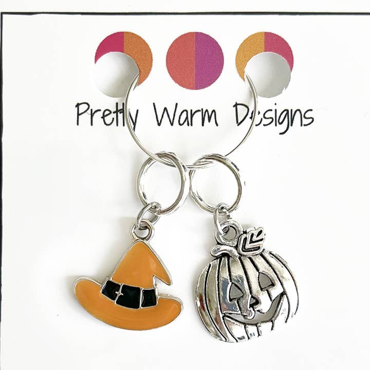 Heksenhoed + Jack-o-Lantern Halloween Stitch Marker Duo voor wholesale door Pretty Warm Designs