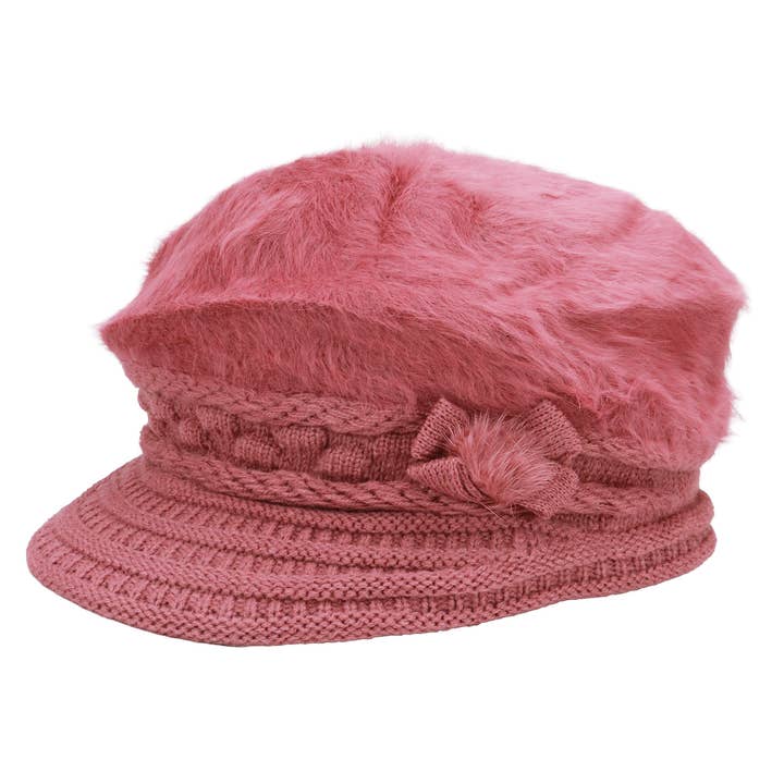 ASSORTED Vegan Angora Fur Flower Knitted Fiddler Cap for wholesale on Faire9