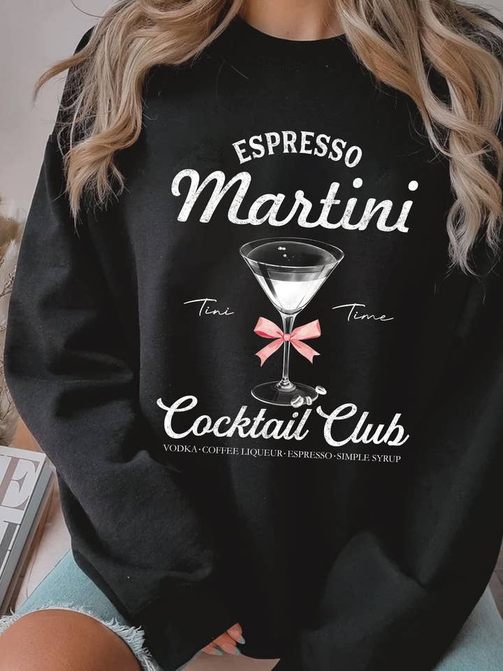 ESPRESSO MARTINI RIBBON BOW GRAPHIC BRUSHED SWEATSHIRTS for wholesale by Rustee Clothing