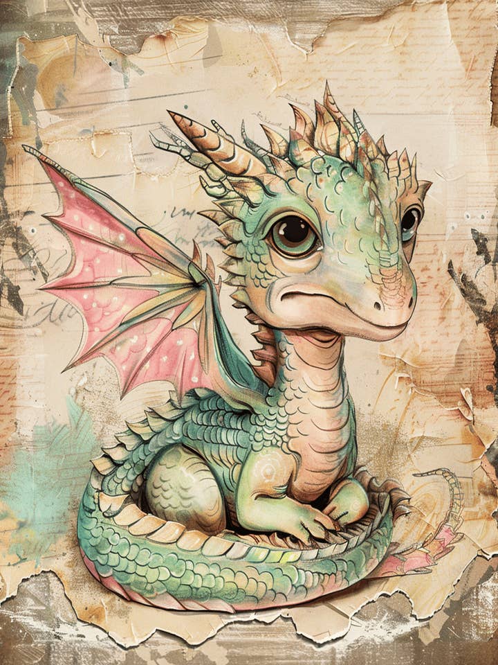 Victorian Baby Dragon Mixed Media 8"x10" Art Print for wholesale by Mowbi
