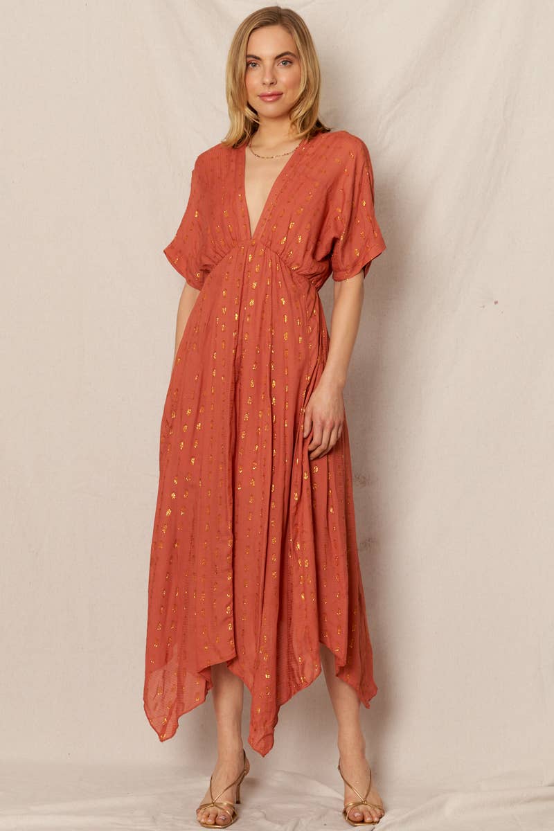 En Crème - Wholesale Dress - Women's - Kimono Sleeve Lurex Polka Dot Maxi Dress0