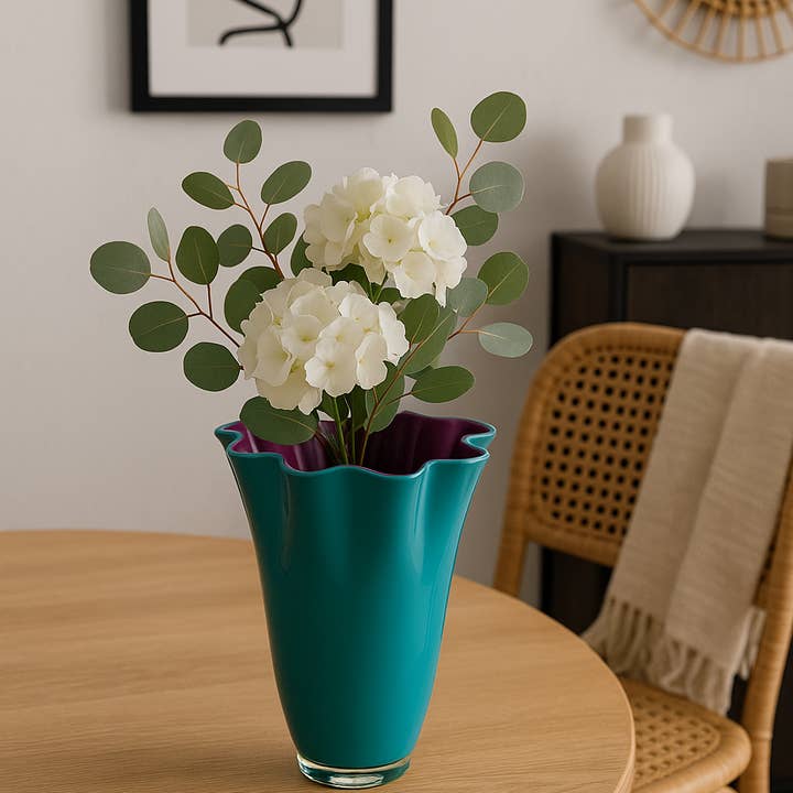 Wavy glass vase two-tone turquoise purple glass vase table vase for wholesale by Signature Home Collection GmbH