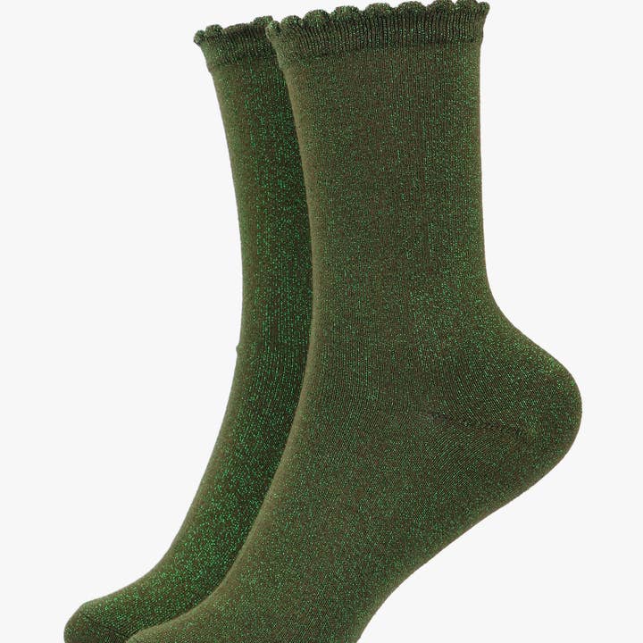Kaki all-over glittersokken met geschulpte manchetten voor wholesale door Sock Talk