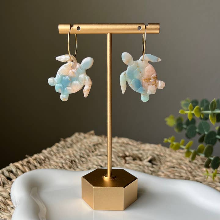 Turtle Polymer Clay Hoop Earrings for wholesale by Adriana Maria Designs