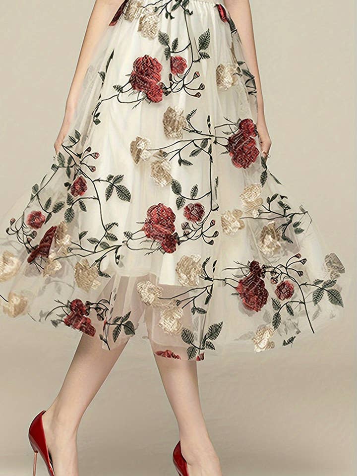 Blommig broderad Midi kjol för wholesale av Mccolin