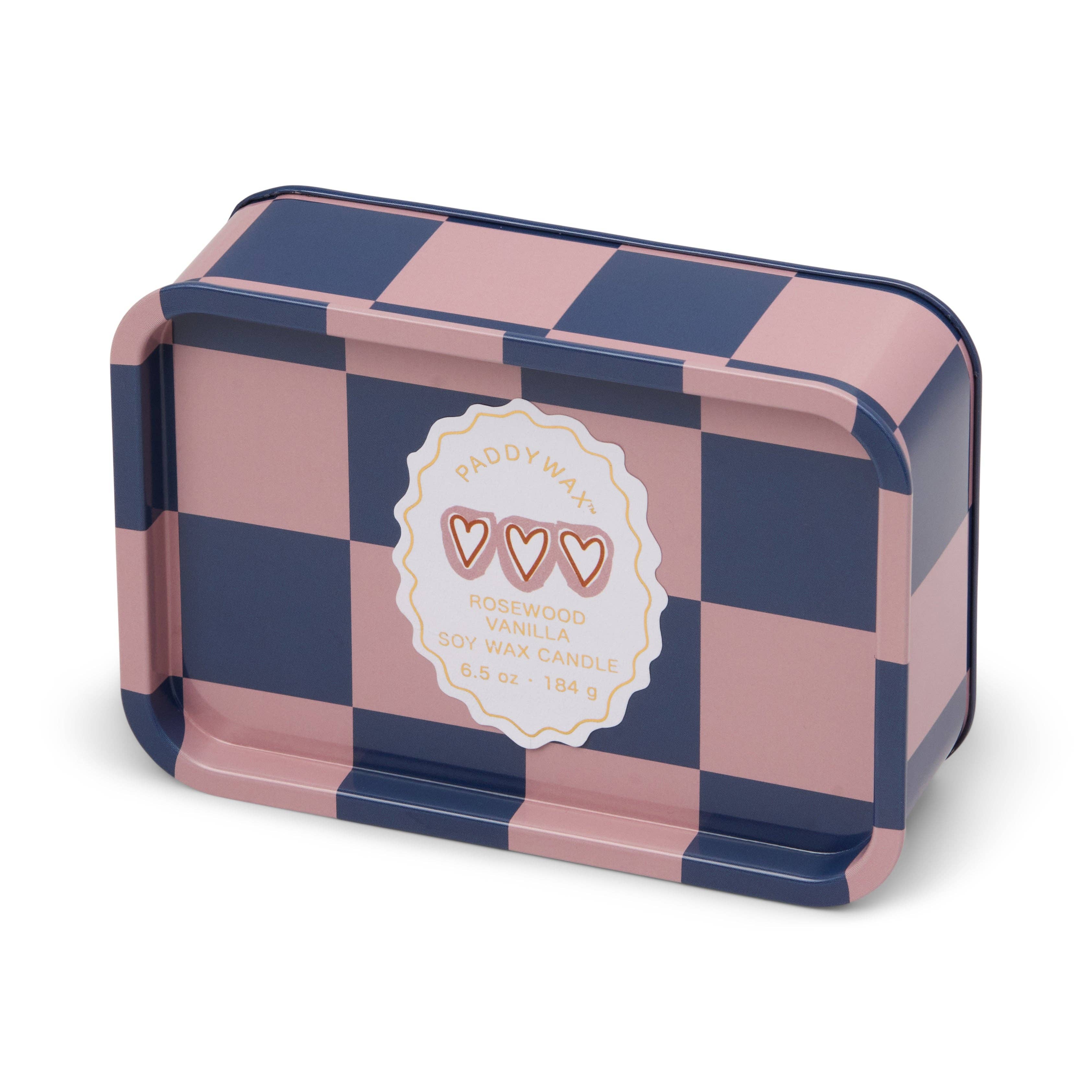 Designworks Collective – wholesale Travel candles – A Dopo 6oz/184g Hearts Printed Tin Candle - Rosewood Vanilla