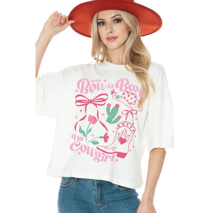 Från båge till stövel är jag en cowgirl - Kort topp för wholesale av Amused by Blue