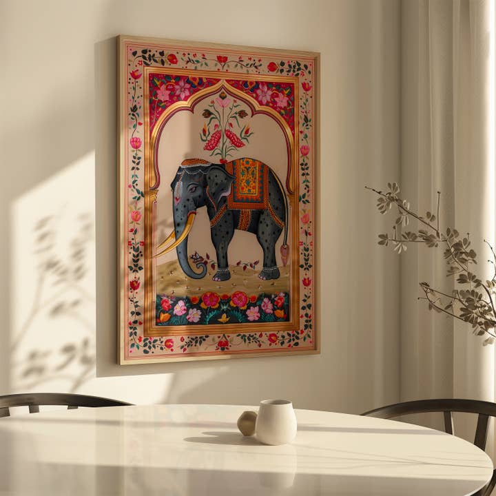 IuliiaArtPrints - Wholesale Art Print - Indian Folk Art – Majestic Elephant with Floral Frame Print3