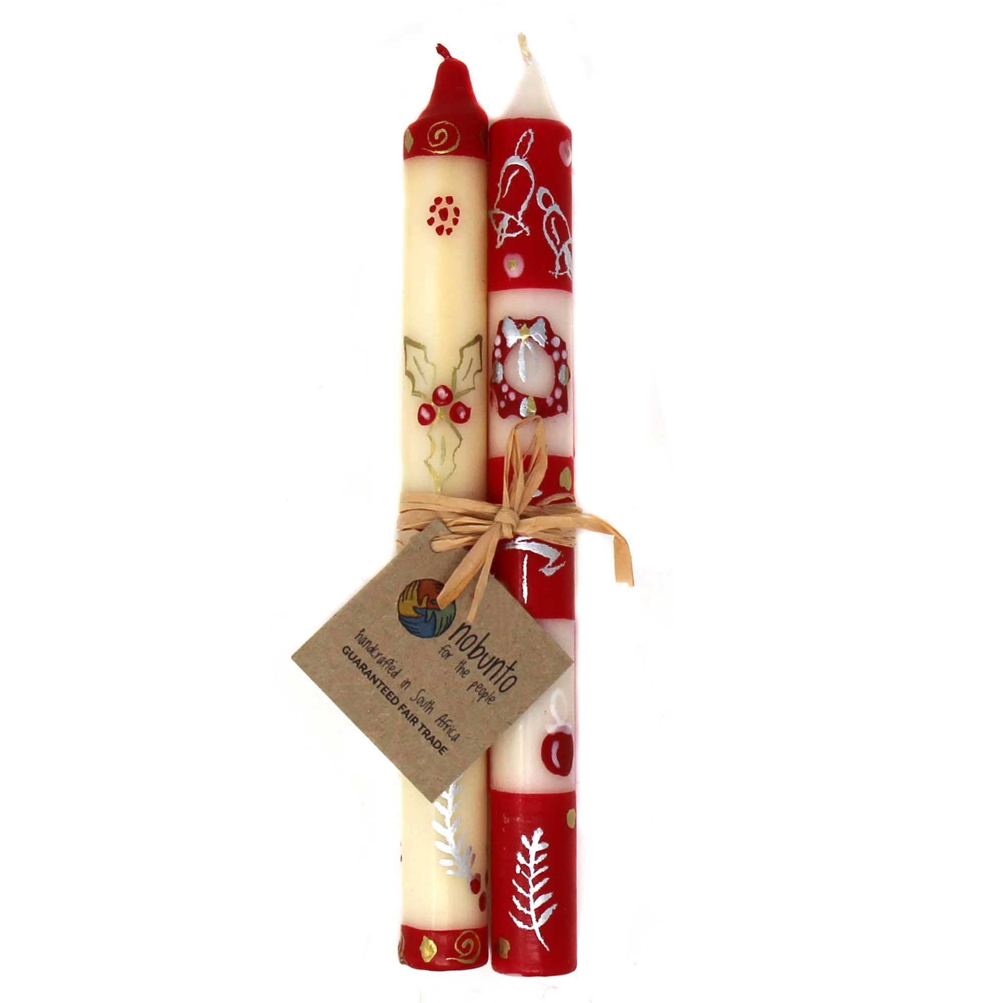 Global Crafts - Vendita all'ingrosso Candele cilindriche/candelieri - Candele natalizie dipinte a mano, coppia (design Kimeta)5