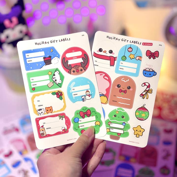 Hoja de pegatinas de etiquetas para regalos de Navidad para venta al por mayor de owloArt