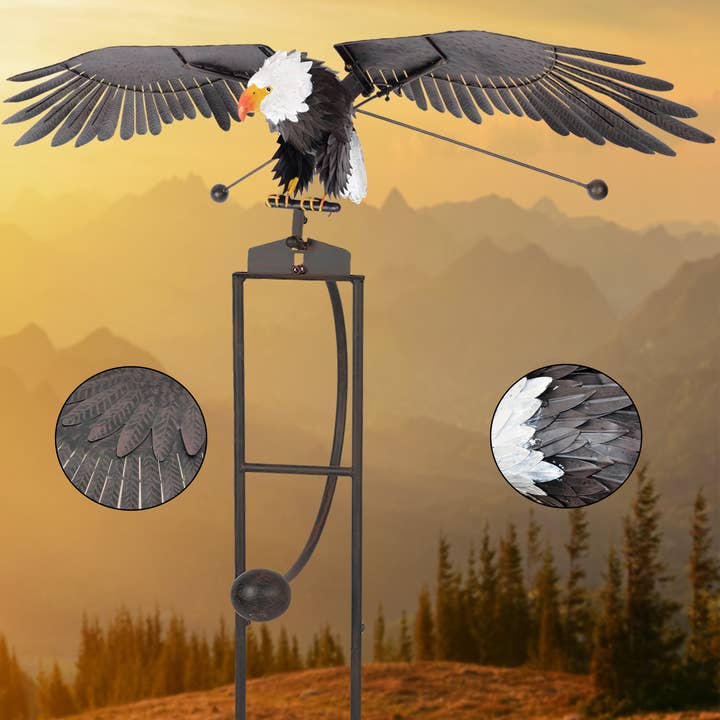 Continental Art Center - Wholesale Garden/Lawn Stake - Big Rustic Metal Flying Eagle Balancing Garden Stake