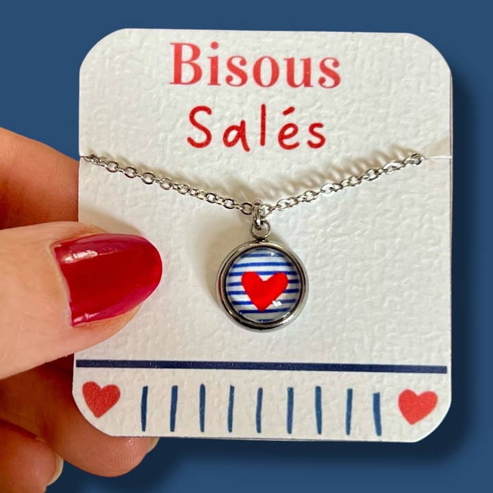 Collier Enfant Cœur Rouge et rayures pour la vente par Dans l'Air du Temps Bijoux