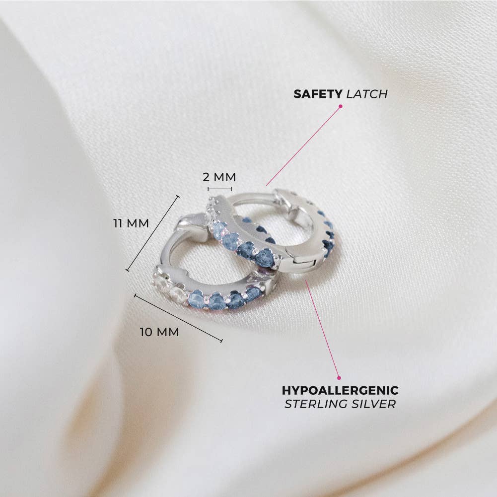 In Season Jewelry – wholesale Huggie earrings – Colorful CZ 8mm Toddler Kids Earrings Hoop - Sterling Silver9