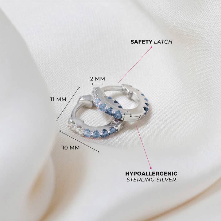 In Season Jewelry - Wholesale Huggie Earrings - Colorful CZ 8mm Toddler Kids Earrings Hoop - Sterling Silver9