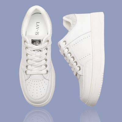 LAV-iSH/AIDANGUS PTY LTD - Vendita all'ingrosso Sneakers di tendenza - Donna - Scarpa da Corsa in Pelle Casual con Tacco e Strass Bianca0