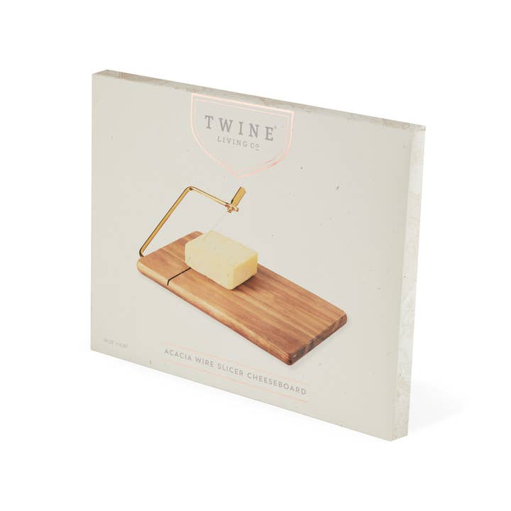 Twine - Wholesale Cheese Board - 10" Acacia Cheese Slicing Board w/ Gold-Handled Wire Slicer