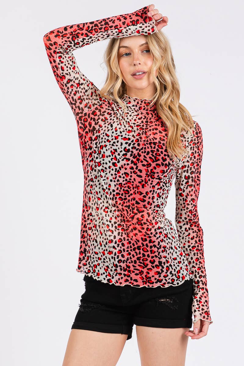 ROSE MULTI Haut à manches longues en maille à imprimé léopard en vente sur Faire7