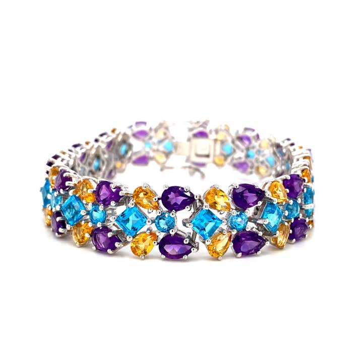 Multi Colour Stones Bracelet in .925 Silver - KSD 41773 for wholesale by Kotawala Jewels