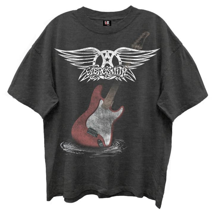 T-shirt Vintage com Asas de Guitarra Aerosmith Lavagem com Enzima por atacado de GMerch LLC