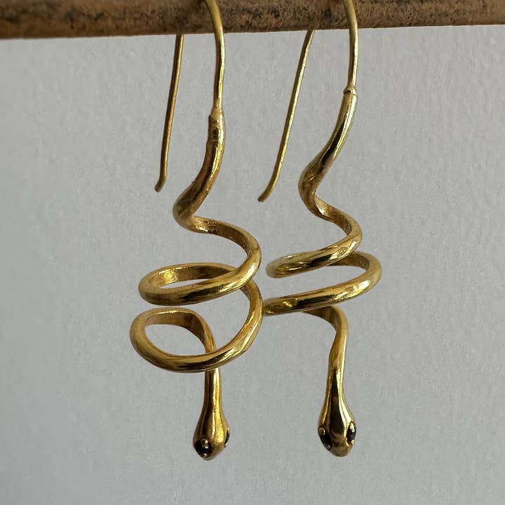 Anokhi Green | Handmade Gemstone Jewelry - Wholesale Hoop Earrings - Green Zircon Eyes | Gold Snake Hoop Earrings | Spiral Snake4