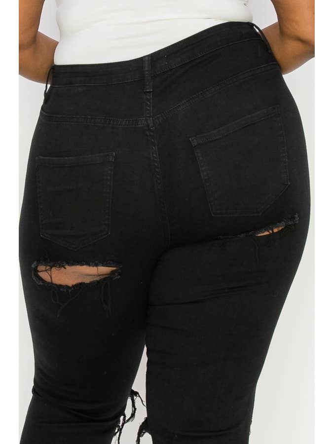 The Map Jeans - Vente Jean – femme - Jean évasé noir pour femme 8402P avec lien à nouer en bas5