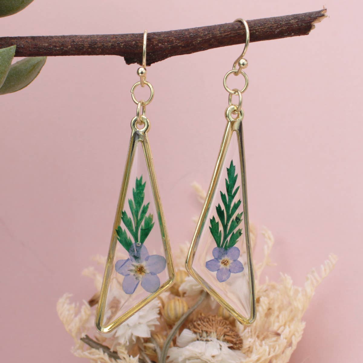 ZAD - Wholesale Dangle Earrings - Vintage Bouquet Blue Dried Flower Earrings3