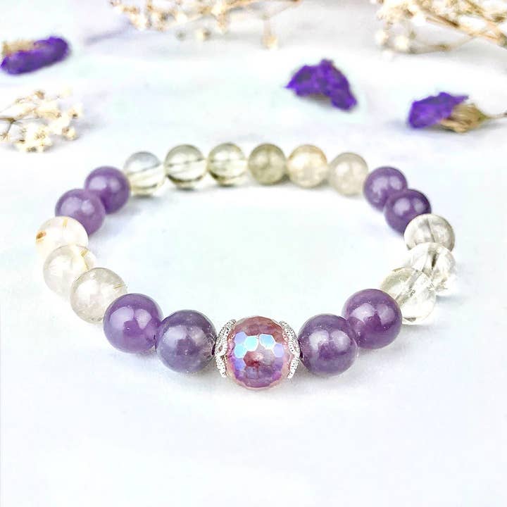 Paix intérieure - Bracelet en lépidolite pour la vente par WonderSpark