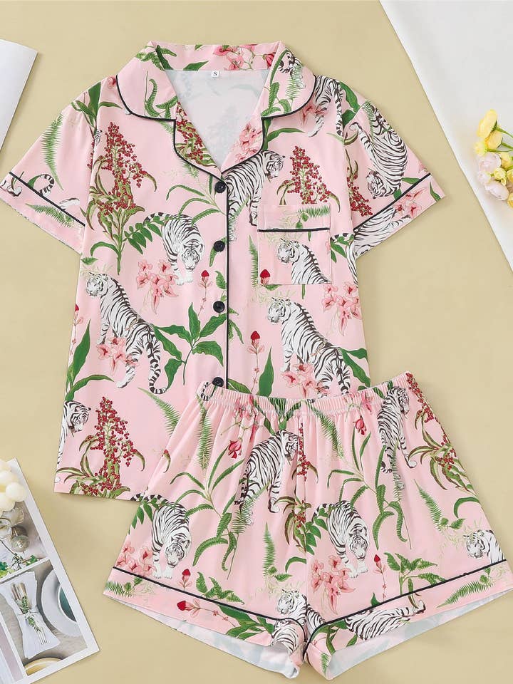 Conjunto de Pijama con Estampado de Tigre Floral para venta al por mayor de Tickled Teal