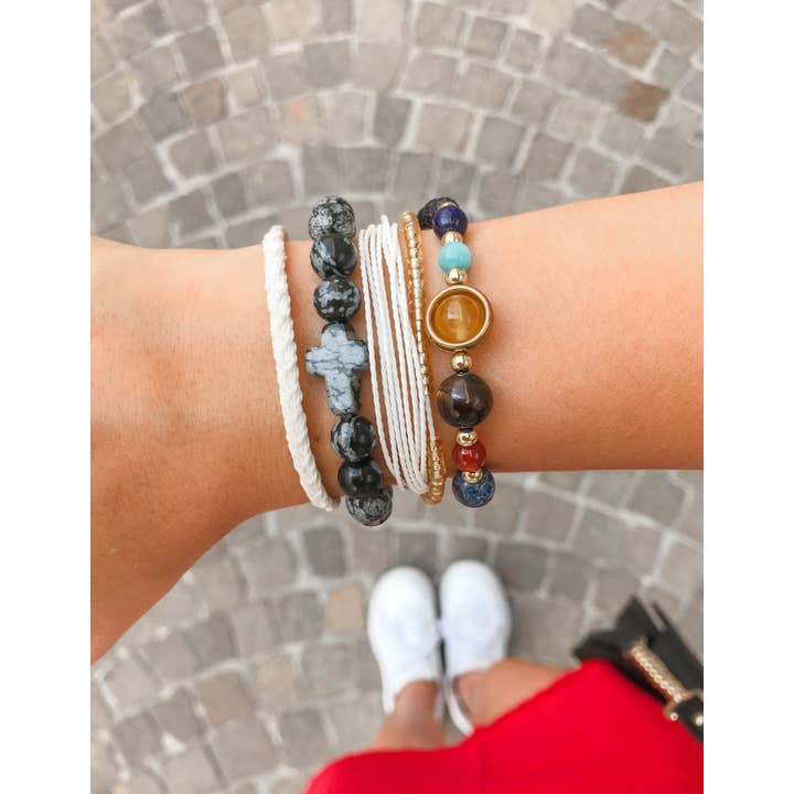 Elevated Faith - Wholesale Beaded Bracelet - Obsidian Cross Beaded Bracelet in Natural Stone