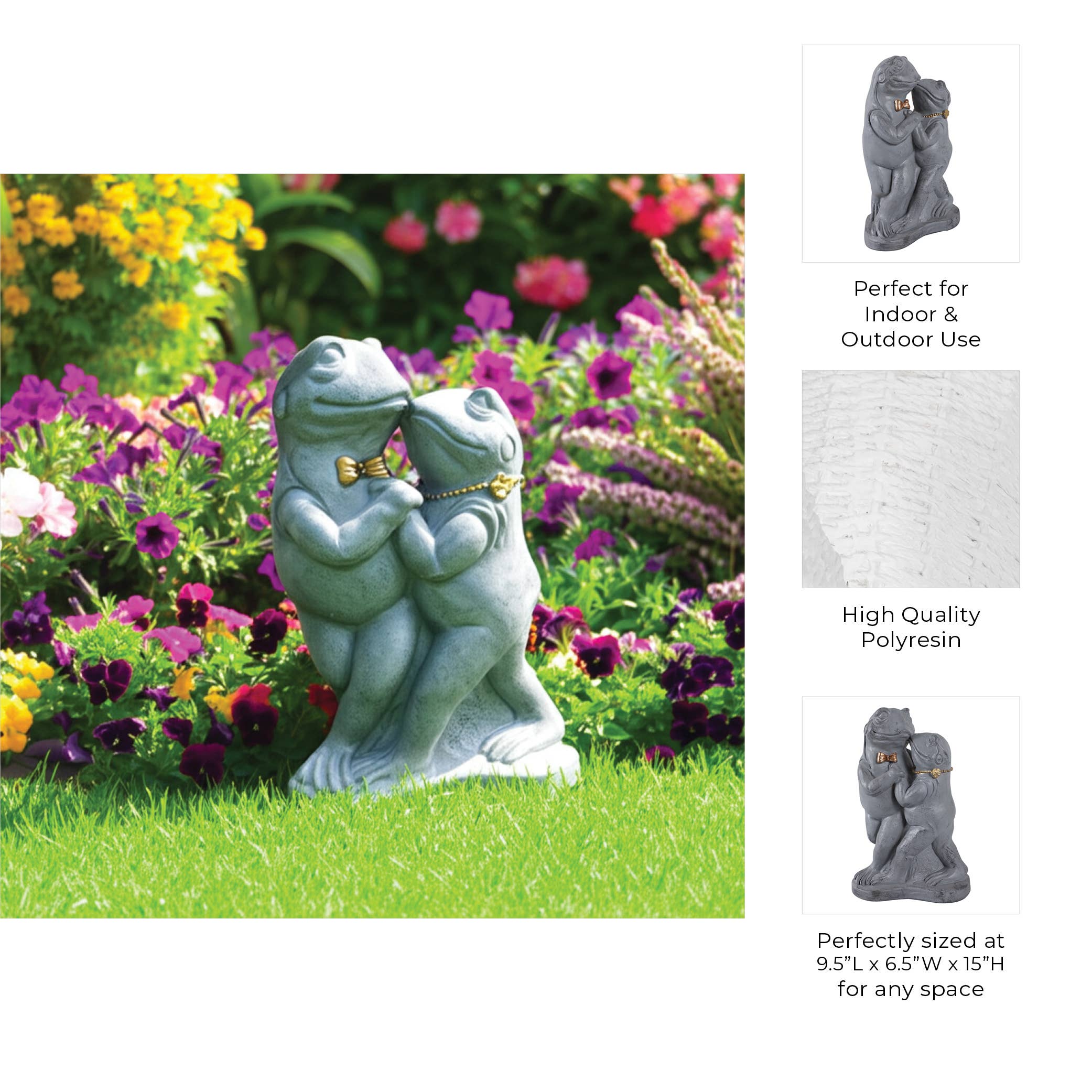 Sagebrook Home - Wholesale Versiering/decoratie voor buiten - Hars Dansend Kikkers Koppel Tuinbeeld - Grijs, 38 cm.2