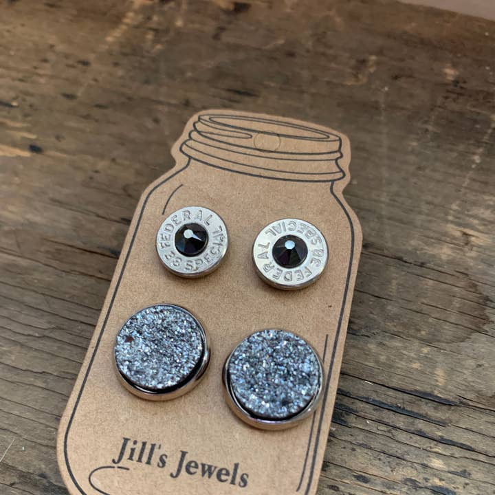 Silber Druzy 38 Spezial Bullet Ohrring-Set für den Großhandel von Jill's Jewels