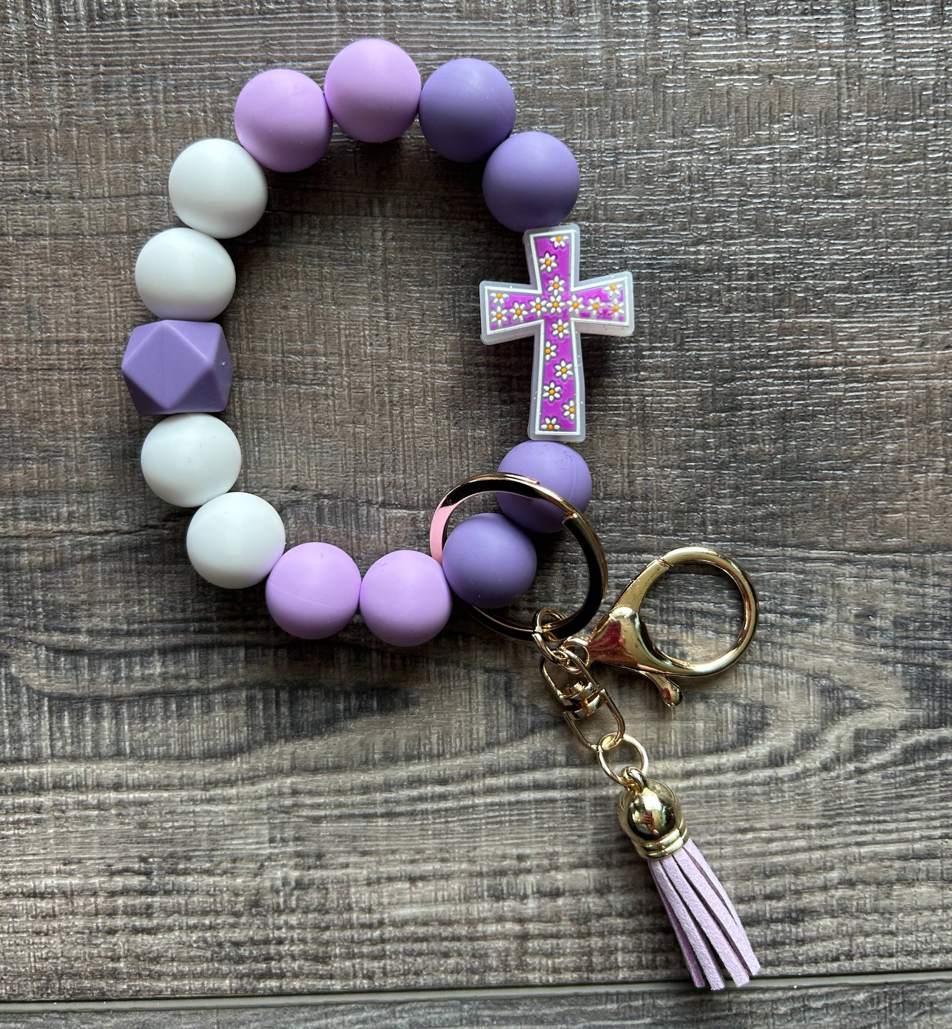 JILLIAN INK LLC - Wholesale Keychain Bracelet - He is Risen Floral Cross Wristlet Keychain1