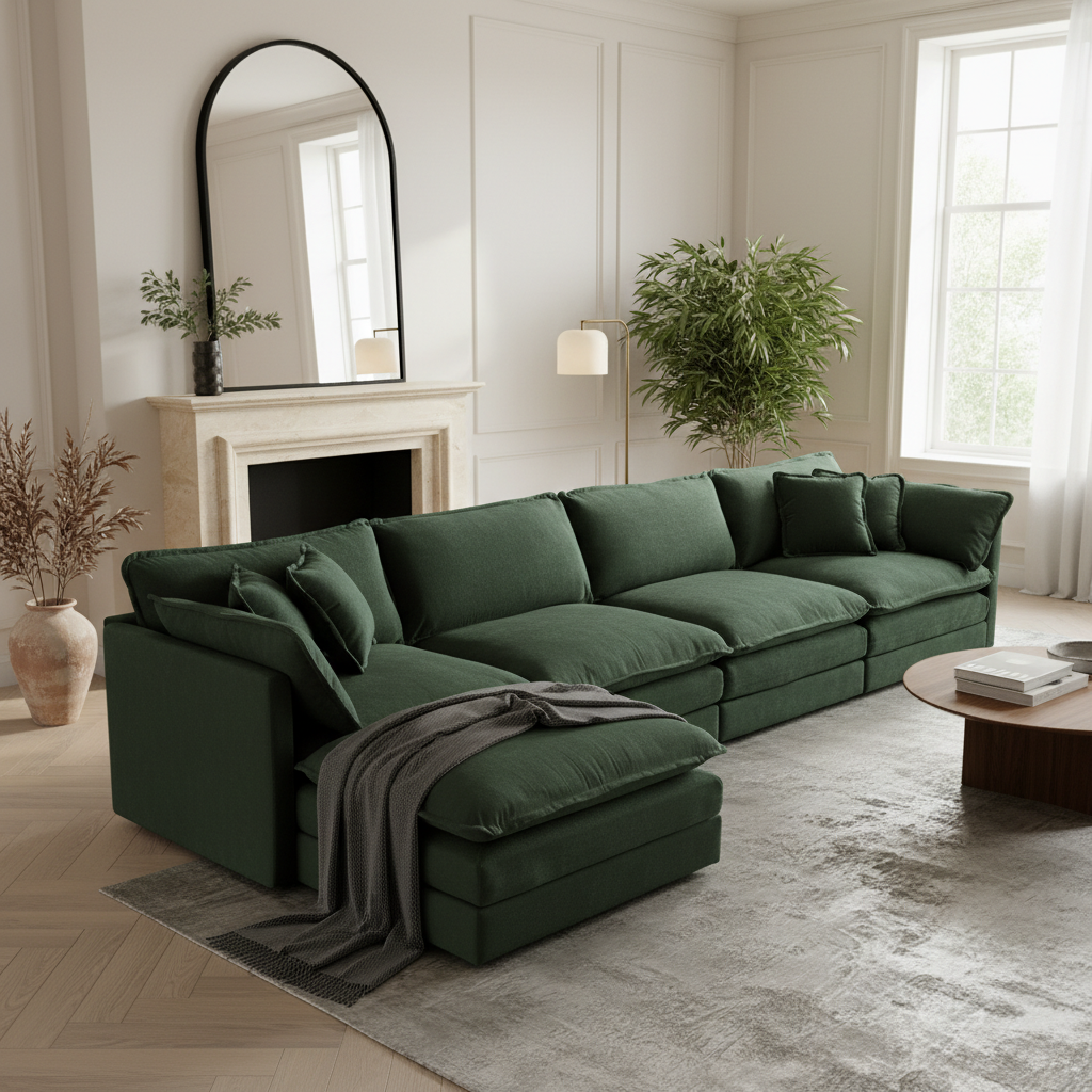 HOMYCASA DESIGN INC - Vente Canapés - Canapé d'angle modulaire en chenille rembourrée Fremont 147" en forme de L avec ottomane32