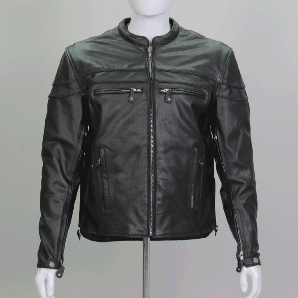 BLK Hot Leathers JKM1011 Men's Black Leather Vented Motorcycle Racer Jacket with Double Piping for wholesale on Faire3