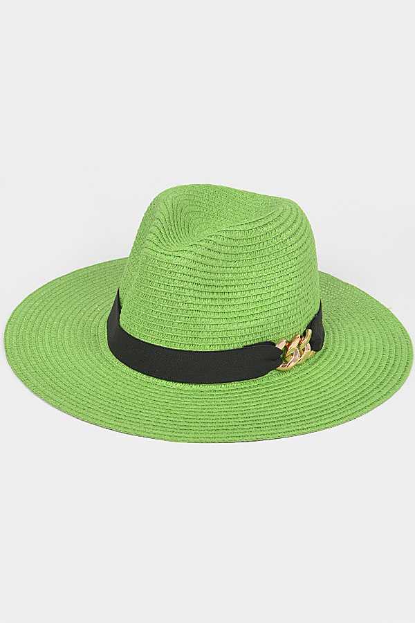 anbfashion - Wholesale Straw Hat - Women's - CHAIN LINK ICONIC STRAW FEDORA HAT AMH15721